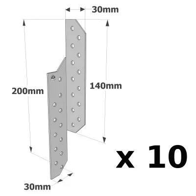 Patte de solivage GAUCHE - 30x200x2mm - Réf. PSG200/30/2_10